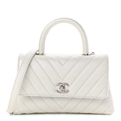 Chanel Iridescent Caviar Chevron Quilted Mini Coco Handle Flap White 2 of 19