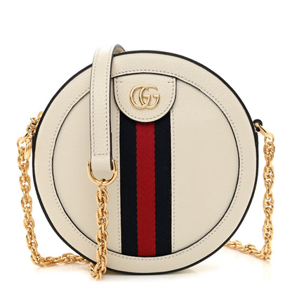 Gucci Textured Calfskin Web Mini Ophidia Round Shoulder Bag Mystic White 1 of 8