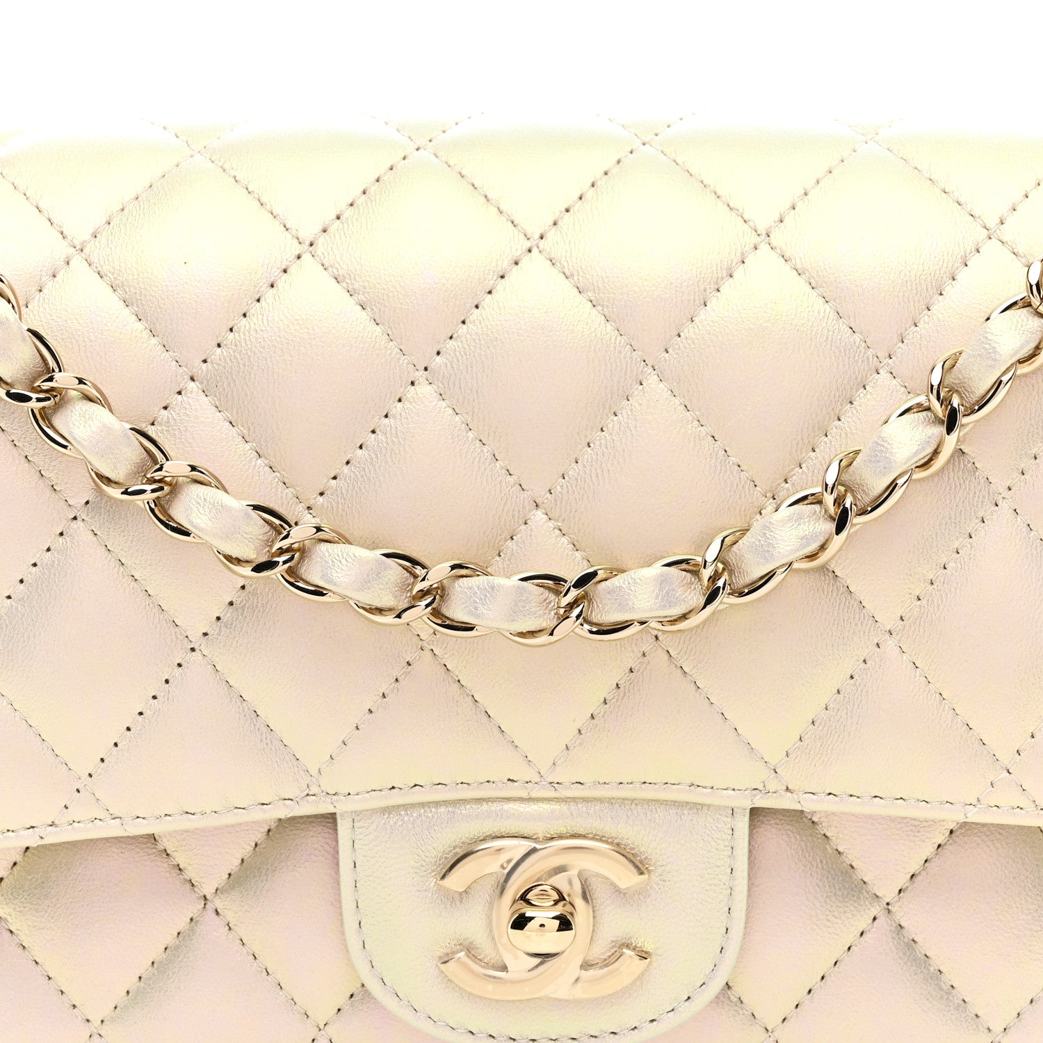 Chanel Iridescent Lambskin Quilted Medium Double Flap Ivory 8 of 11
