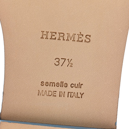 Hermes Box Calfskin Oran Sandals 37.5 Bleu Cameo 7 of 9