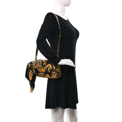 Fendi X VERSACE Silk Fendace FF Baroque Quilted Scarf Baguette Black Gold 2 of 8