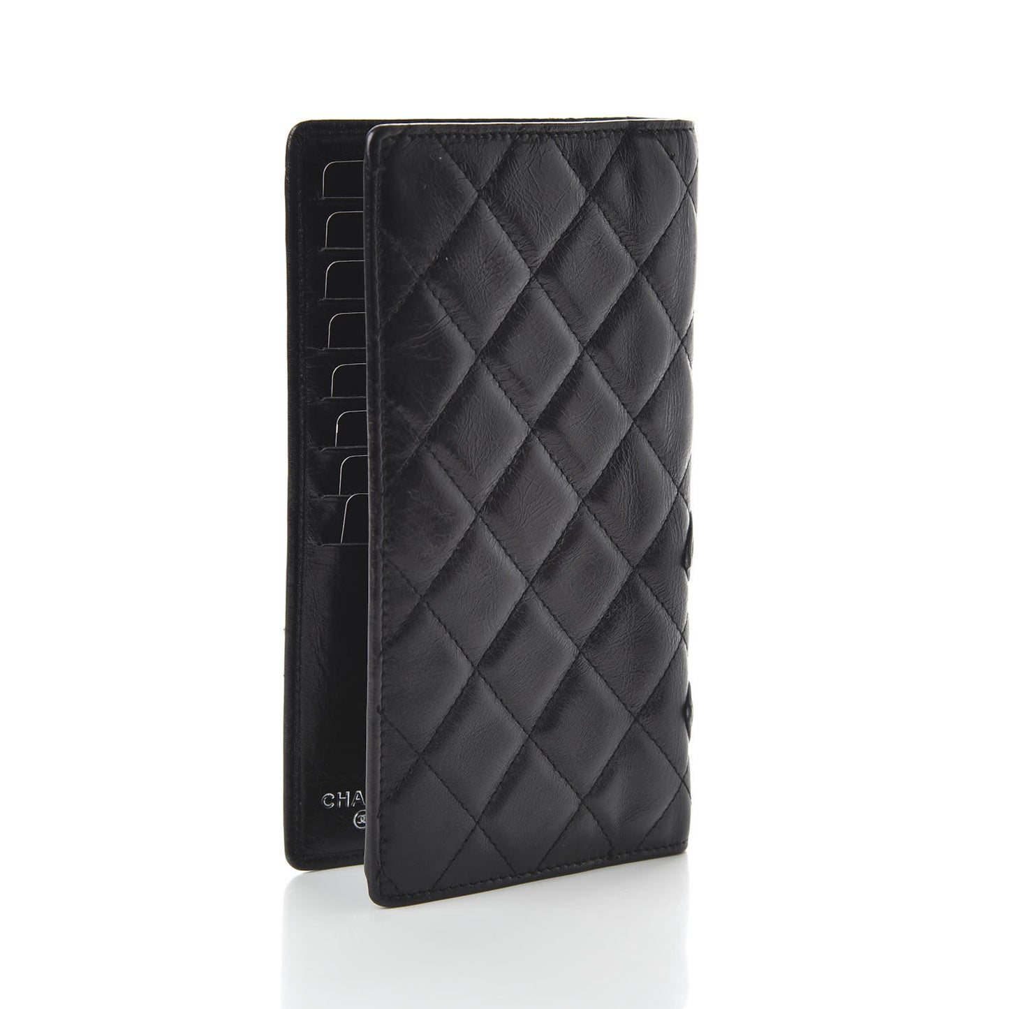 Aged Calfskin Quilted Cambon Yen Wallet Black