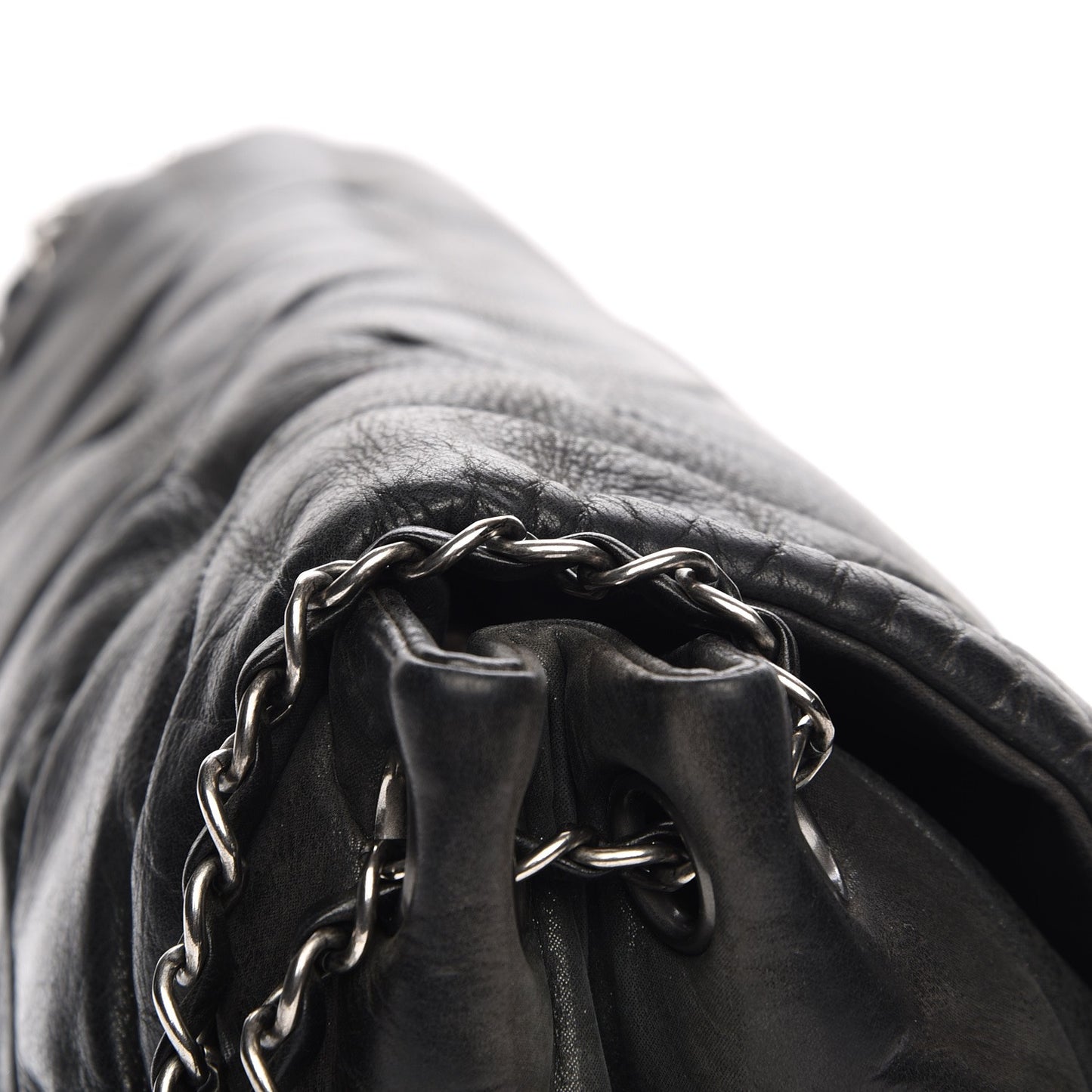 Iridescent Calfskin Glint Accordion Flap Black