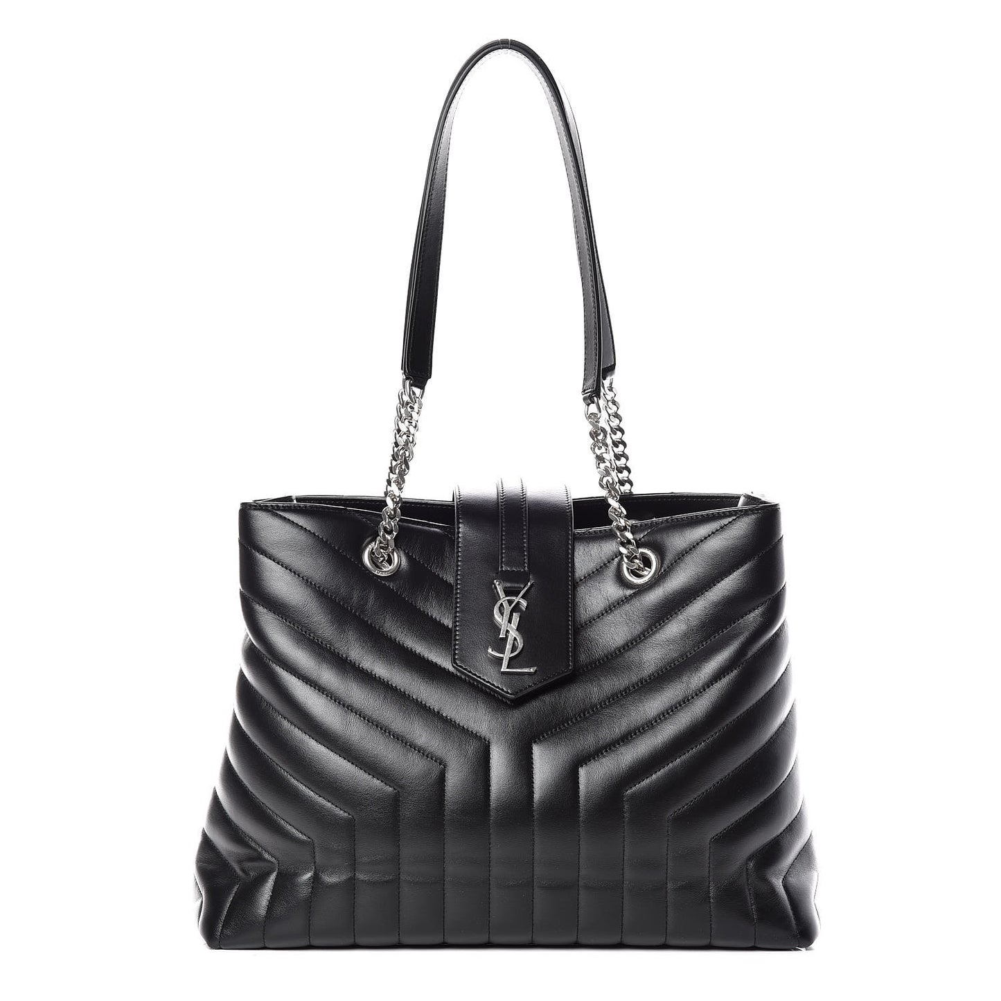 Calfskin Y Quilted Monogram Large Loulou Shopper Black