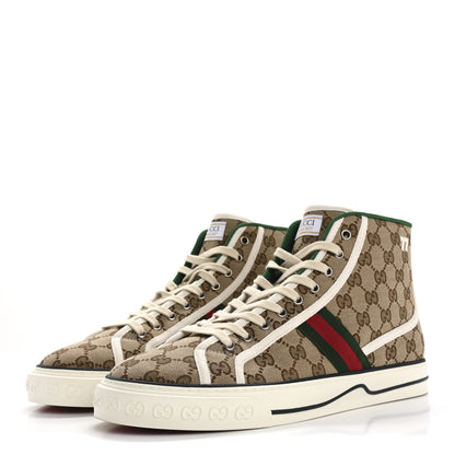 Gucci GG Monogram Web Mens 1977 Tennis High Top Sneakers 11 Beige Ebony Mystic White 4 of 9