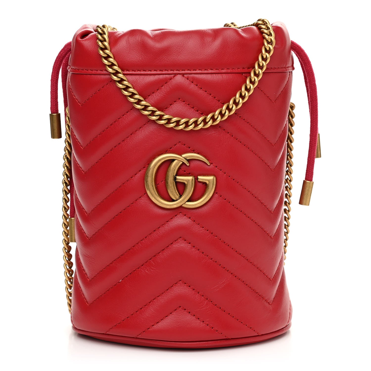 Gucci Calfskin Matelasse Mini GG Marmont 2.0 Bucket Bag Hibiscus Red 1 of 11