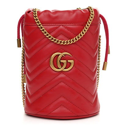 Gucci Calfskin Matelasse Mini GG Marmont 2.0 Bucket Bag Hibiscus Red 1 of 11