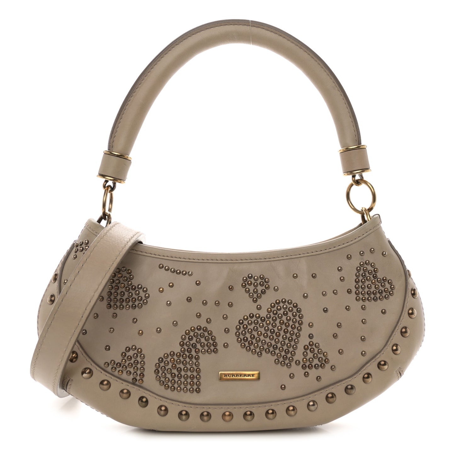 Calfskin Heart Studded Shoulder Bag Beige