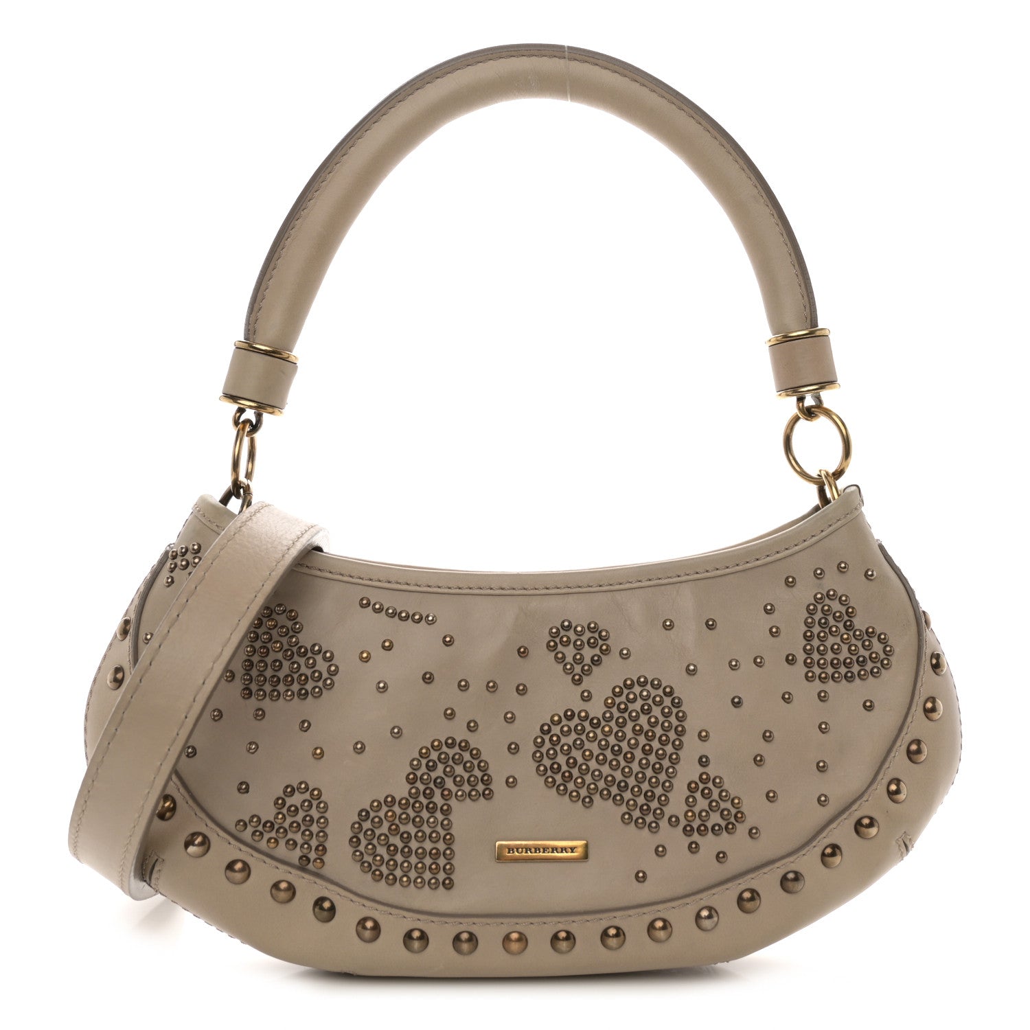 Burberry Calfskin Heart Studded Shoulder Bag Beige 1 of 15