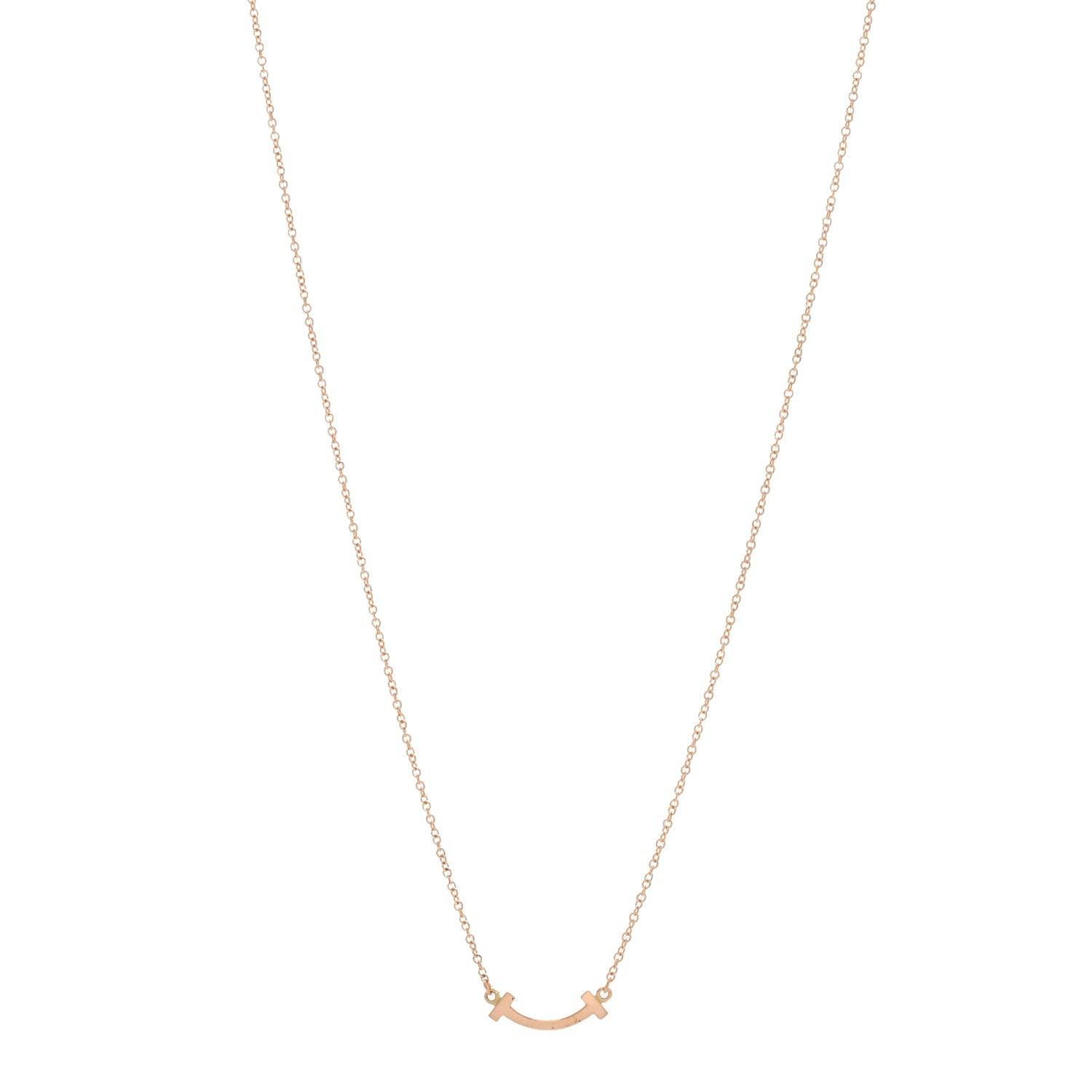Tiffany 18K Rose Gold Mini T Smile Pendant Necklace 1 of 5