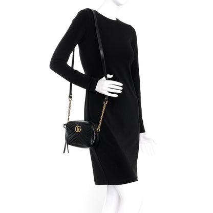 Gucci Calfskin Matelasse Mini GG Marmont Chain Shoulder Bag Black 2 of 8