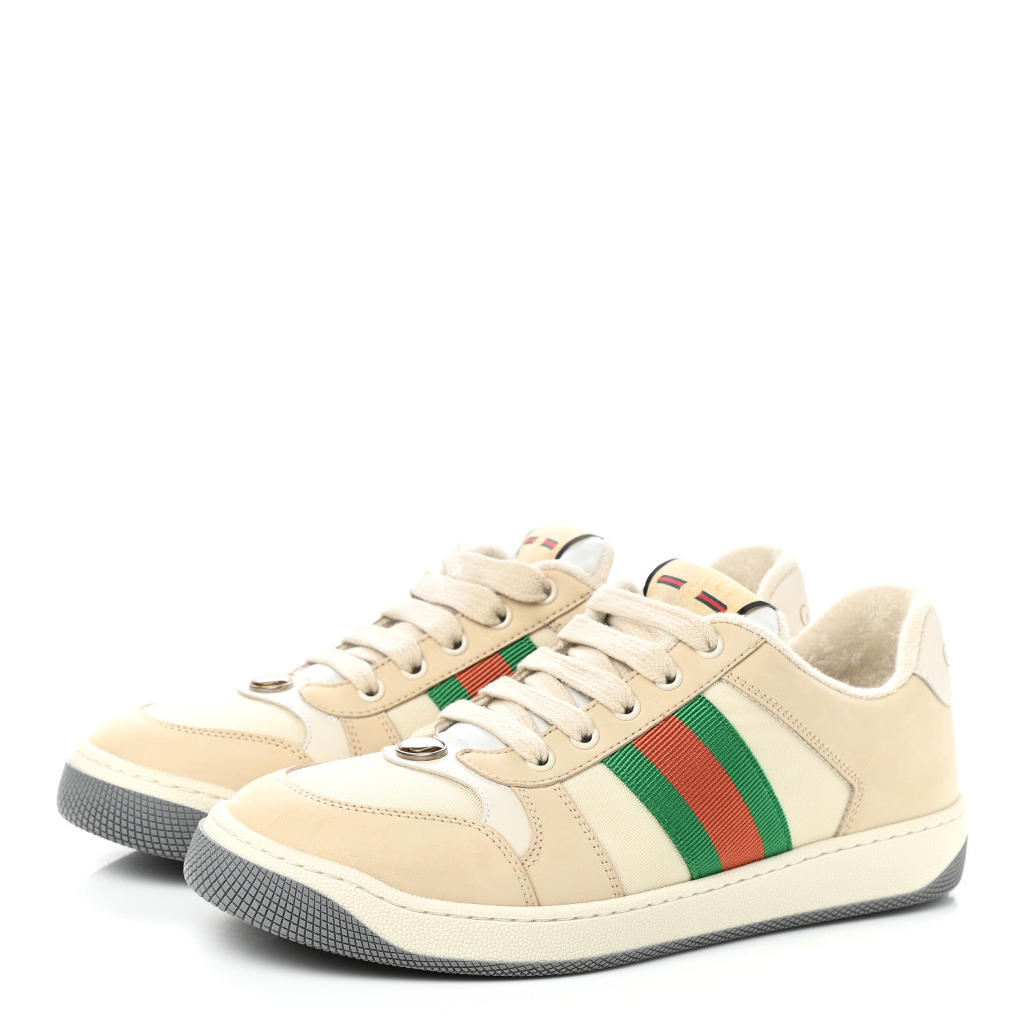 Gucci Nylon Nubuck Web Womens Screener Sneakers 39 Mystic White Dusty Milk 3 of 9