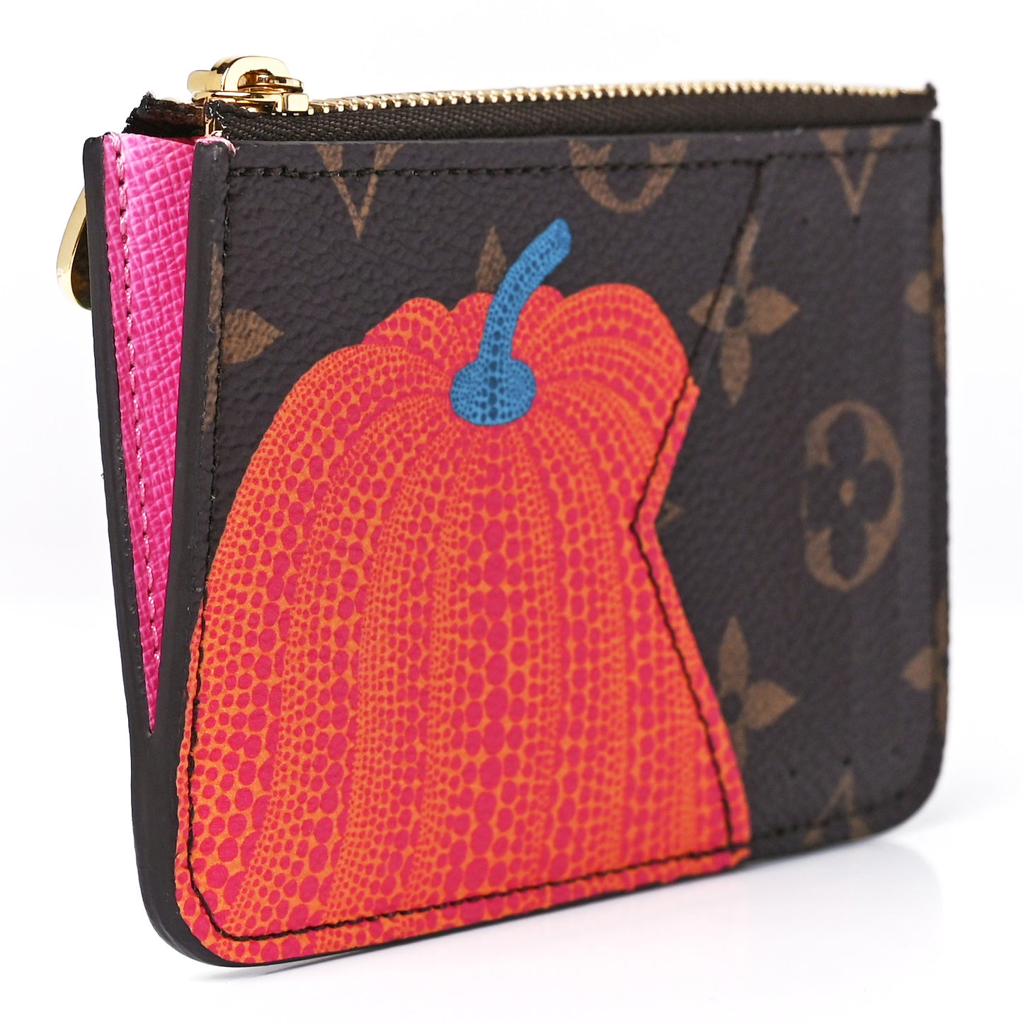 LV X YK Monogram Kusama Pumpkin Zipped Romy Card Holder
