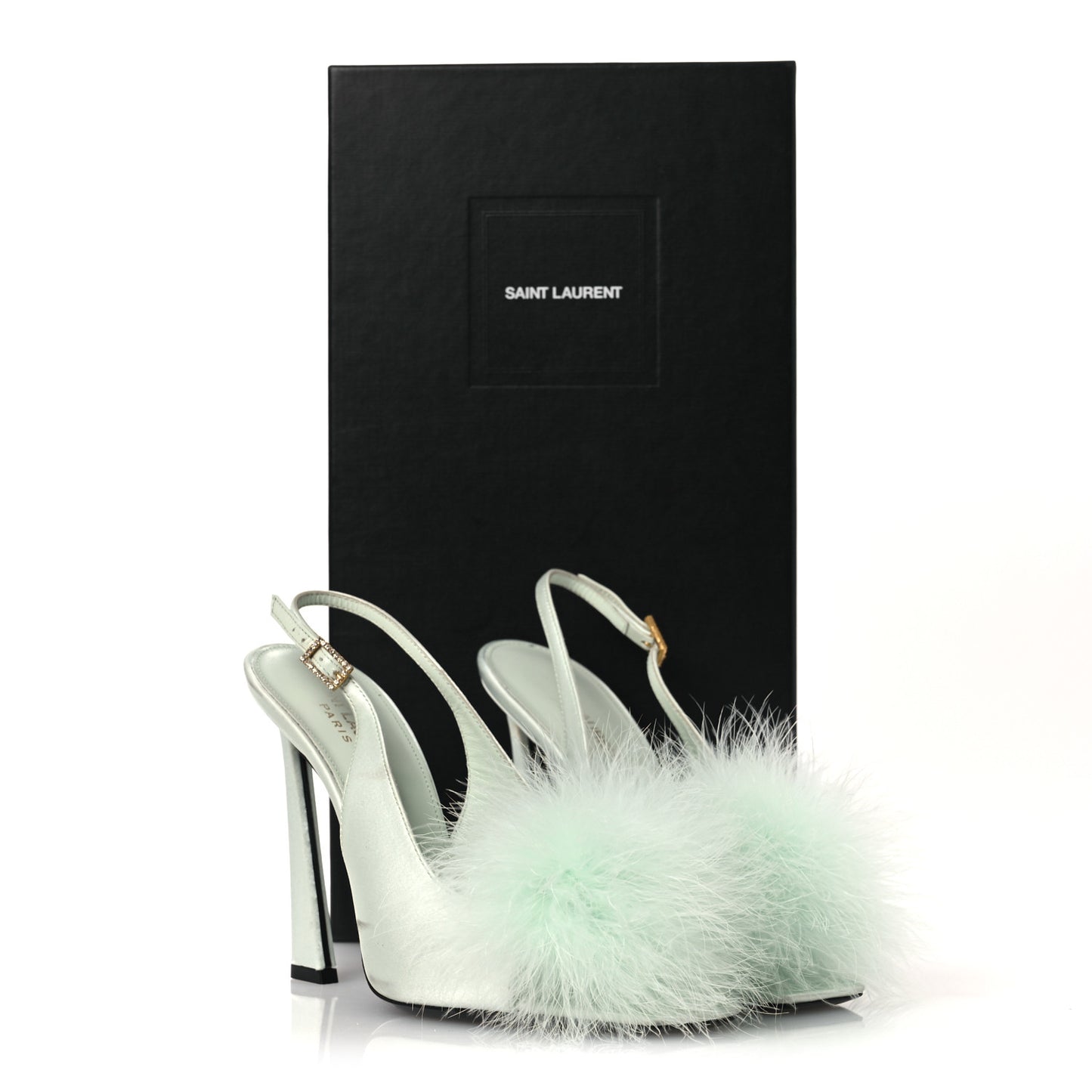 Crepe Satin Mae Feathered Sandals Slight 38 Green