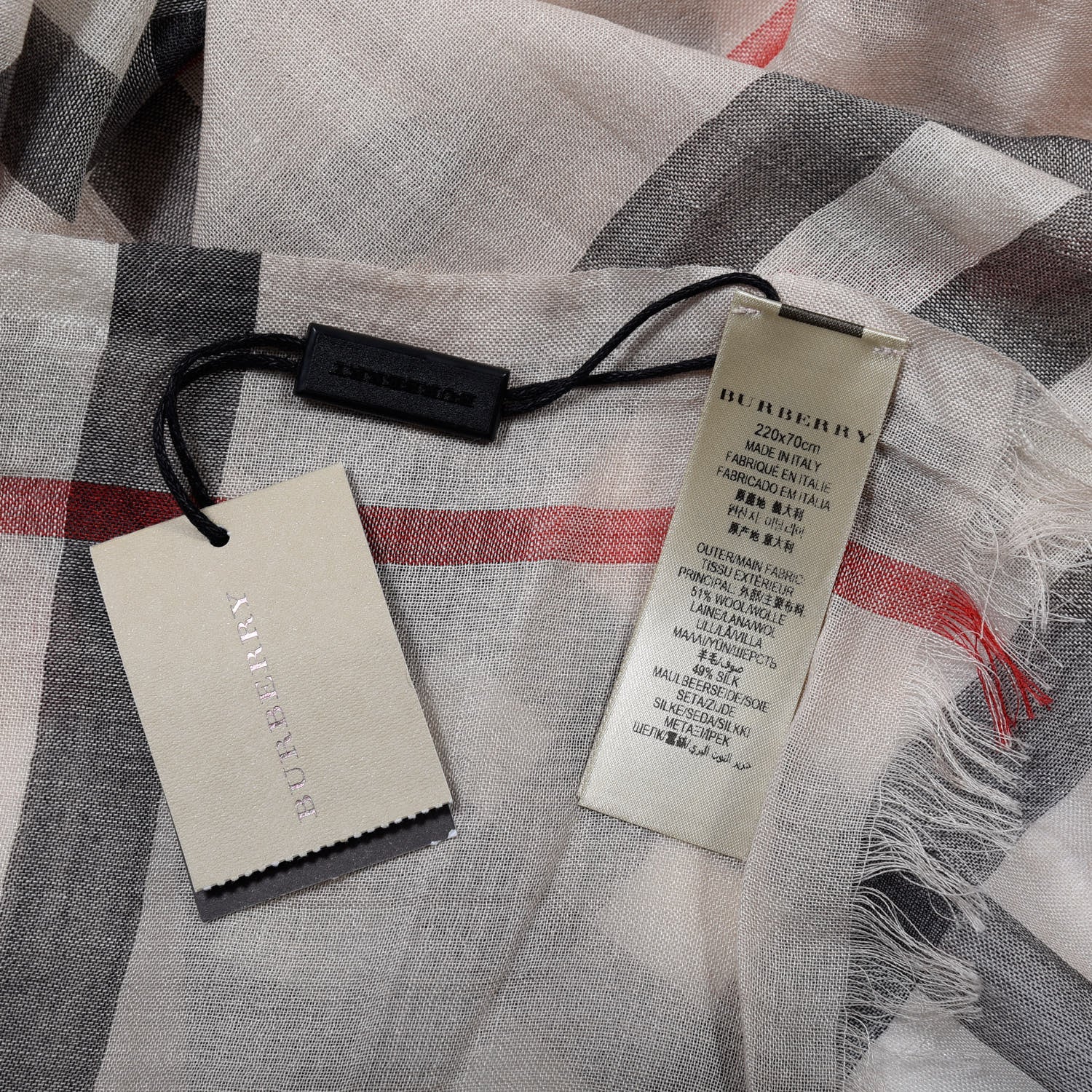 Burberry Wool Silk Gauze Giant Check Scarf Stone Check Stone 4 of 5