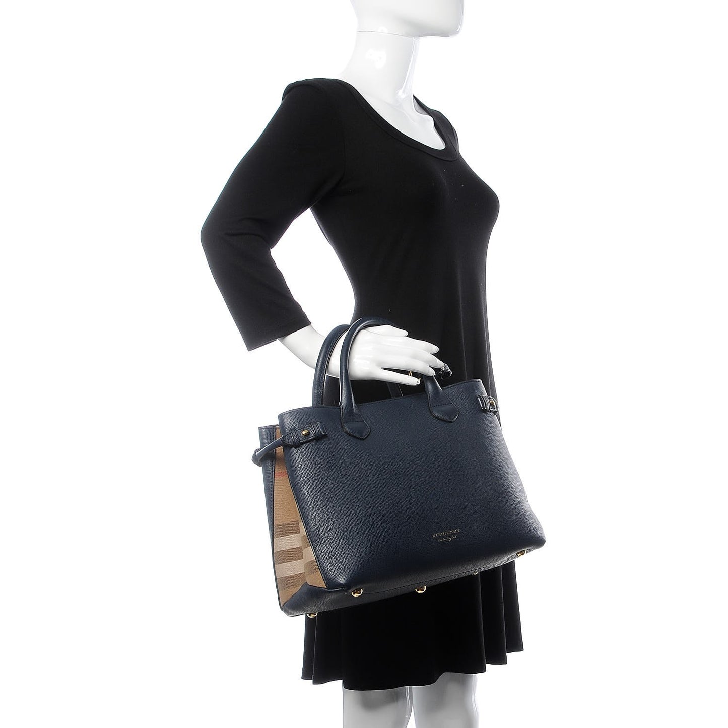 Derby Calfskin House Check Medium Banner Tote Ink Blue