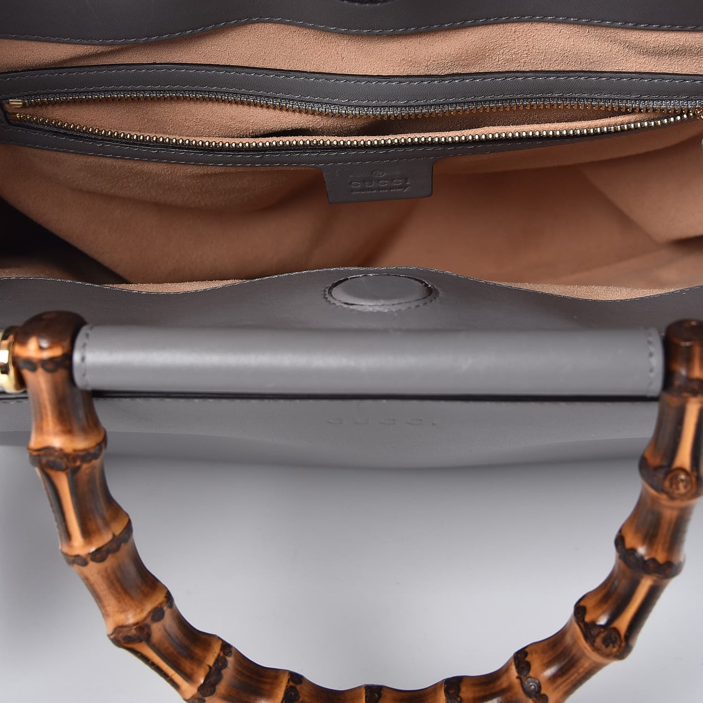Nappa Bamboo Web Medium Nymphaea Top Handle Bag Deep Grey Mystic White