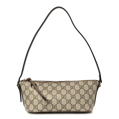 Gucci GG Supreme Monogram Emblem Small Shoulder Bag Beige Dark Brown 1 of 11