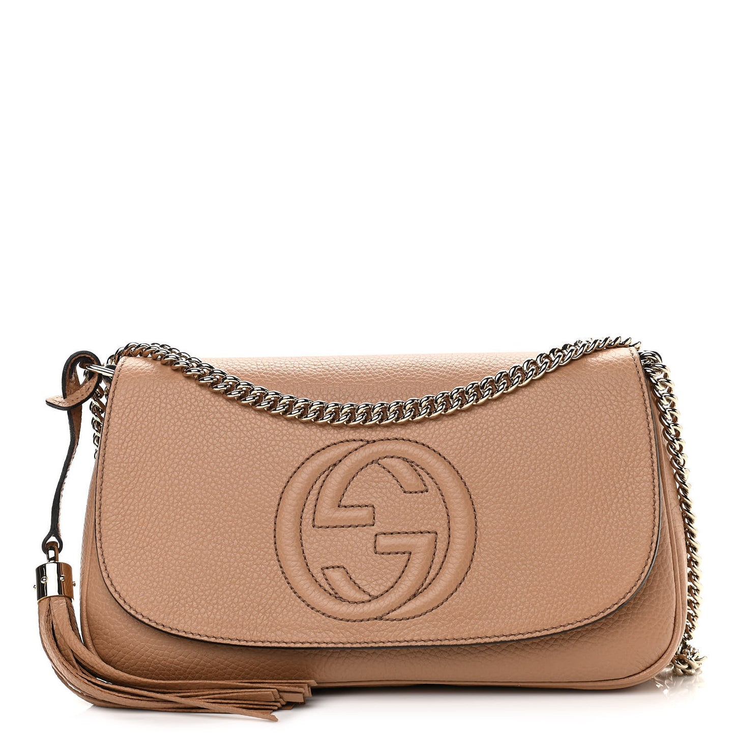 Pebbled Calfskin Medium Soho Flap Crossbody Camelia