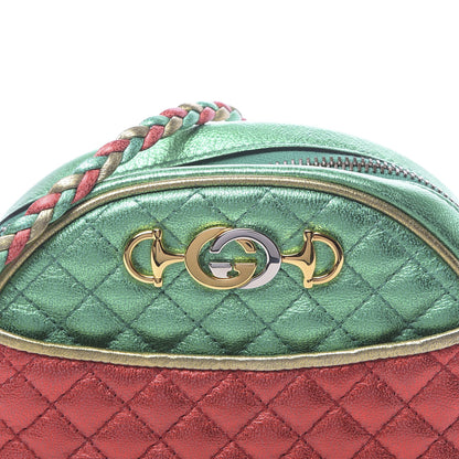 Gucci Laminated Nappa Trapuntata Mini Zumi Dome Shoulder Bag Rosso Jasmine Green Rame 10 of 10