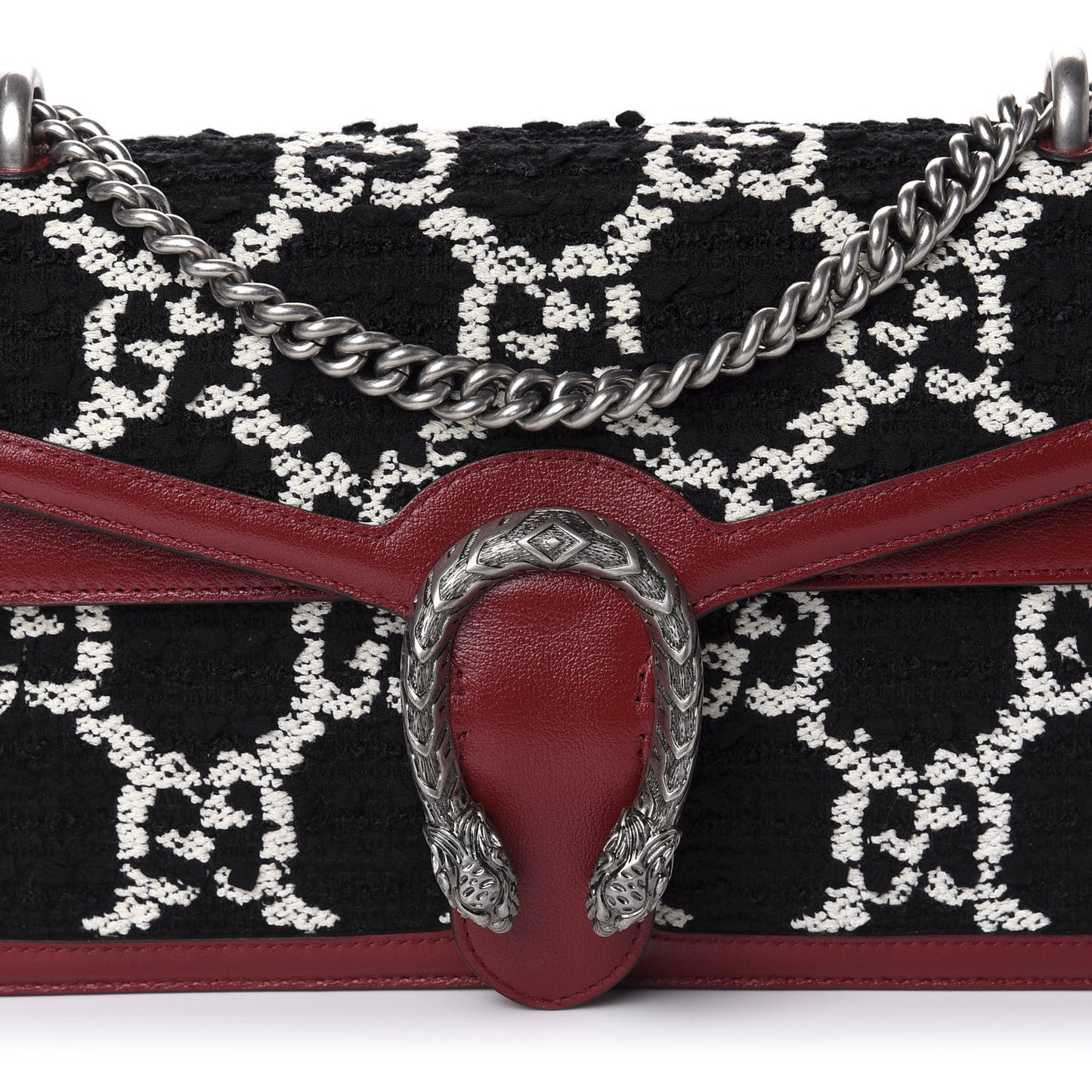 Tweed GG Monogram Small Dionysus Shoulder Bag Black White Romantic Cherry