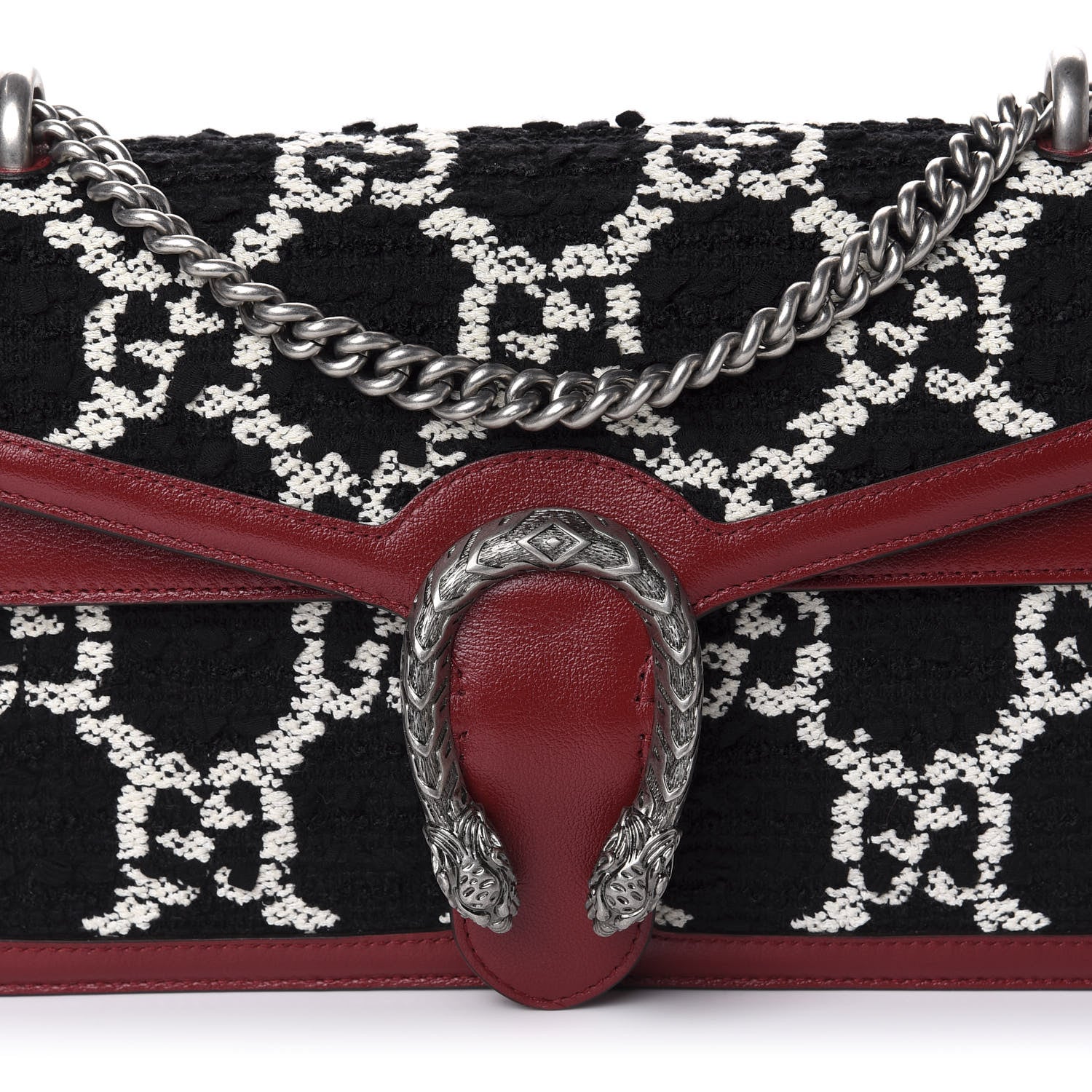 Gucci Tweed GG Monogram Small Dionysus Shoulder Bag Black White Romantic Cherry 10 of 10