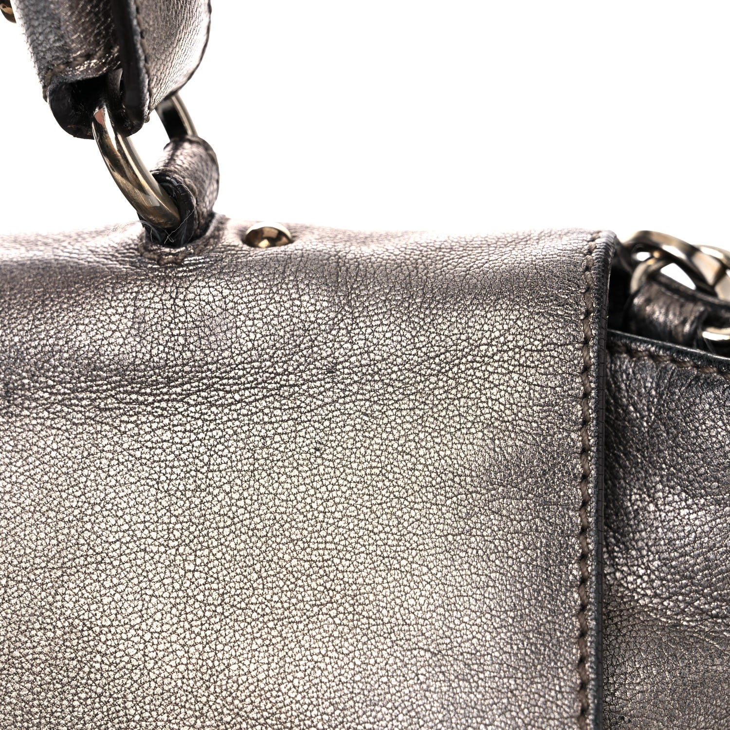 Salvatore Ferragamo Metallic Grained Calfskin Sofia Satchel Silver 32 of 39