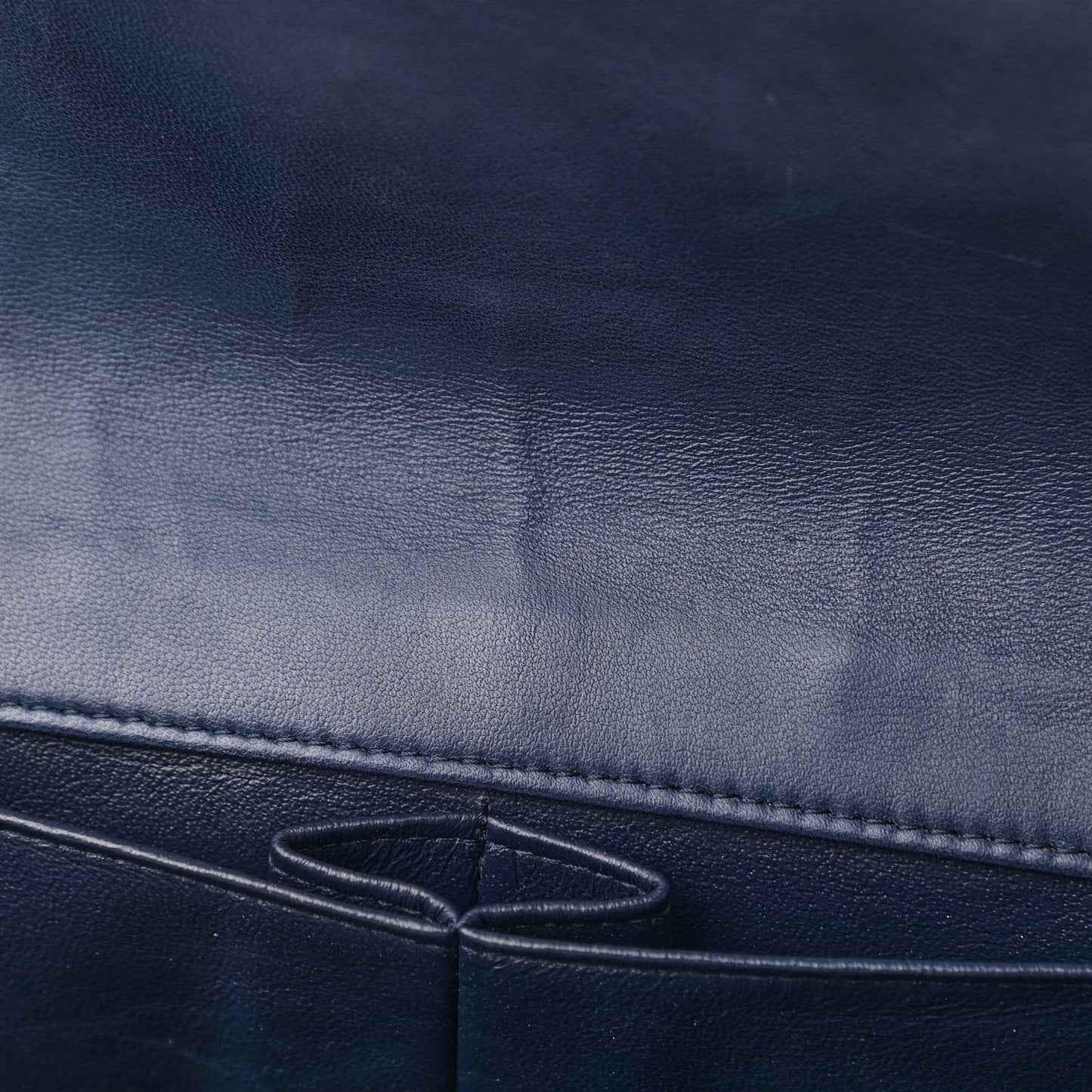 Distressed Patent Quilted East West Flap Navy Blue