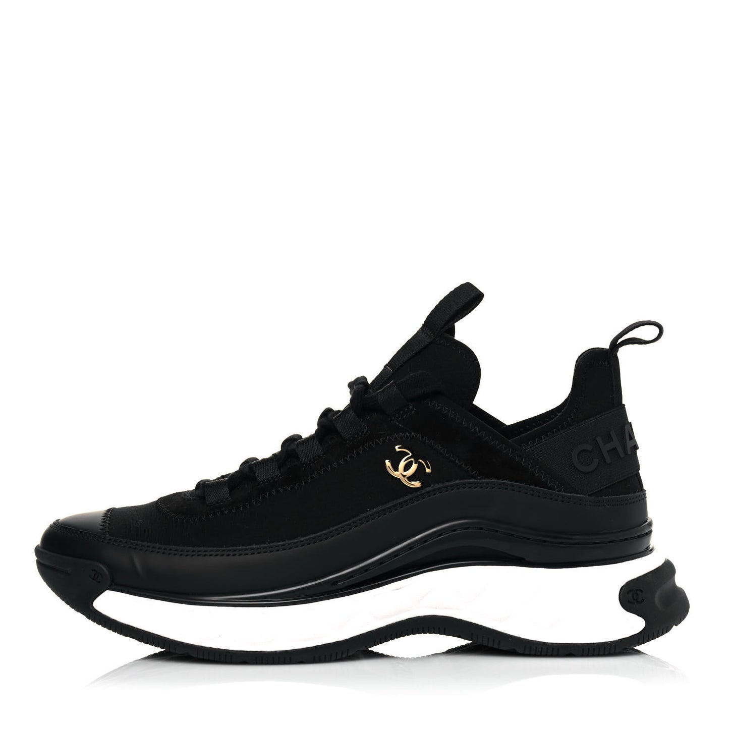 Velvet Calfskin Mixed Fibers CC Sneakers 38 Black