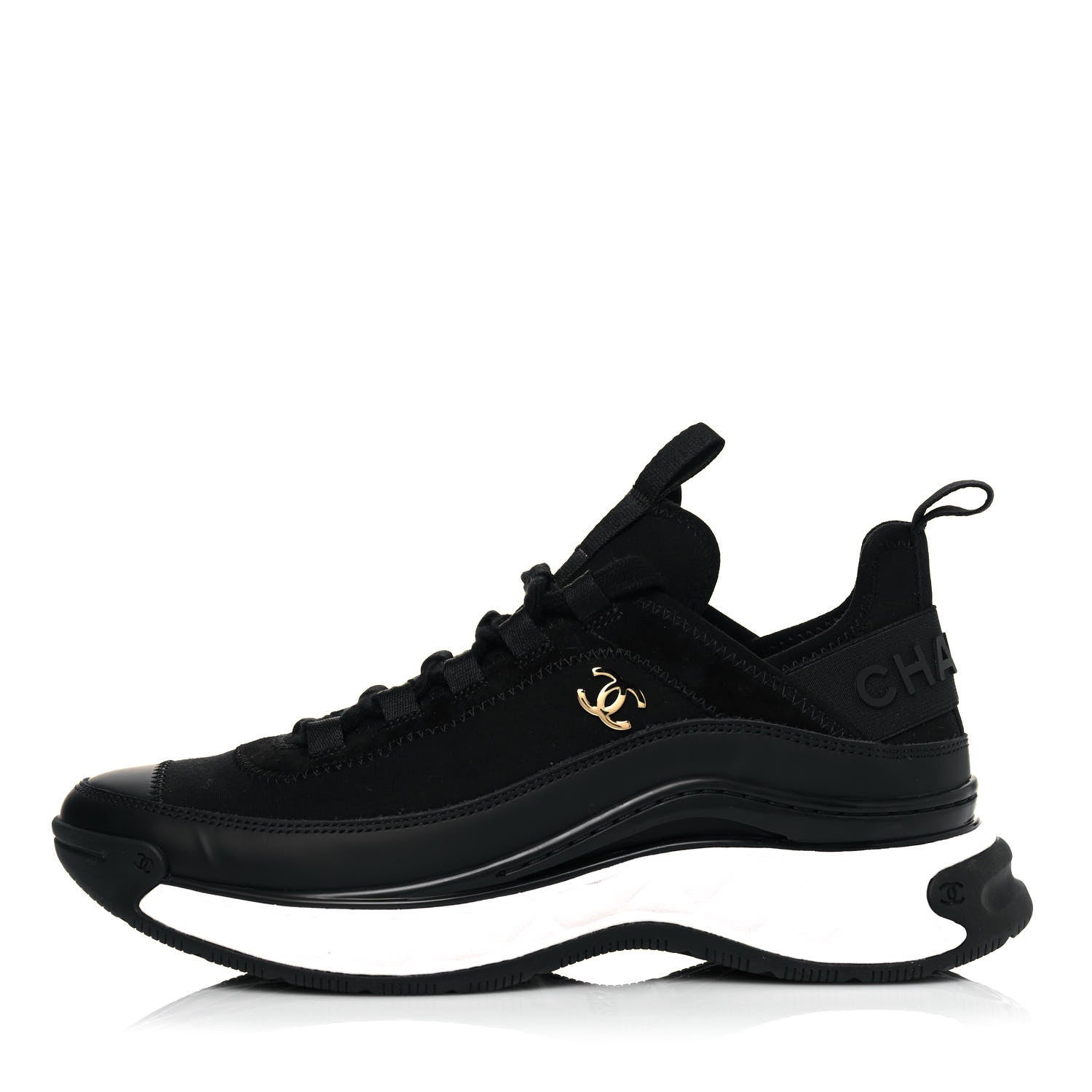 Chanel Velvet Calfskin Mixed Fibers CC Sneakers 38 Black 1 of 7