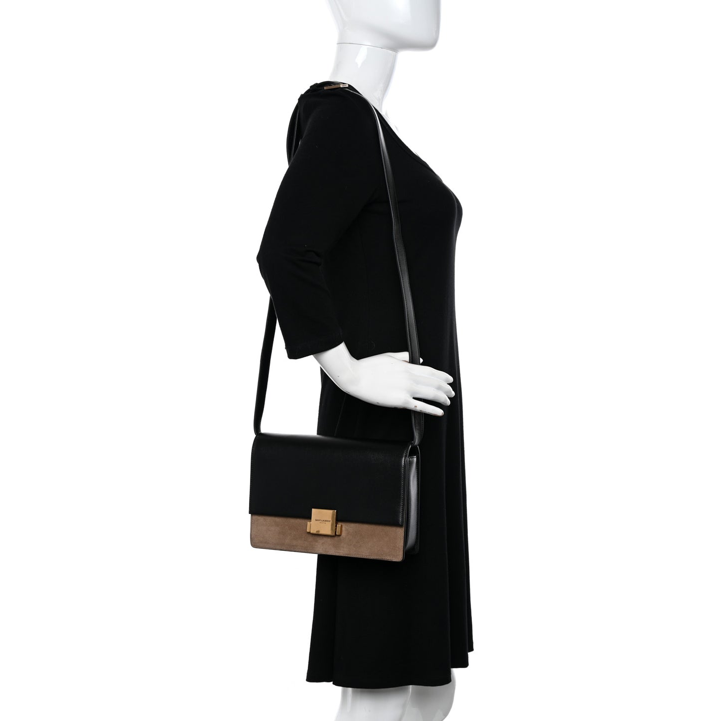Calfskin Suede Medium Bellechasse Black Beige