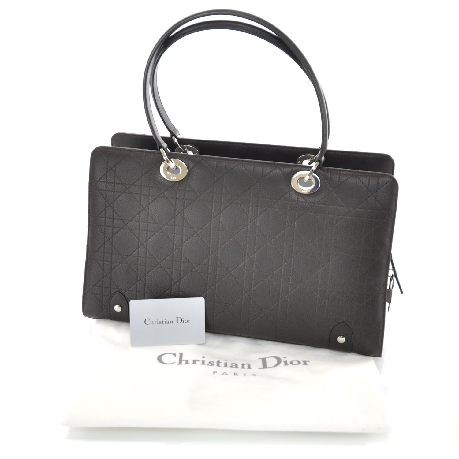 Christian Dior Calfskin Cannage Stitched Large East West Lady Dior Brown 3 of 9