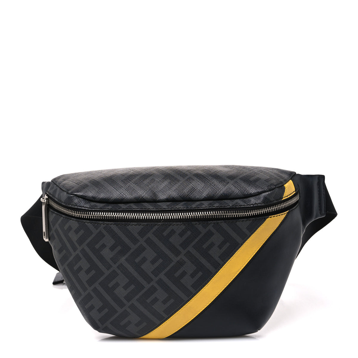 Fendi Glazed Fabric Vitello Liberty Century Logo FF 1974 Diagonal Belt Bag Black Sunflower 1 of 9