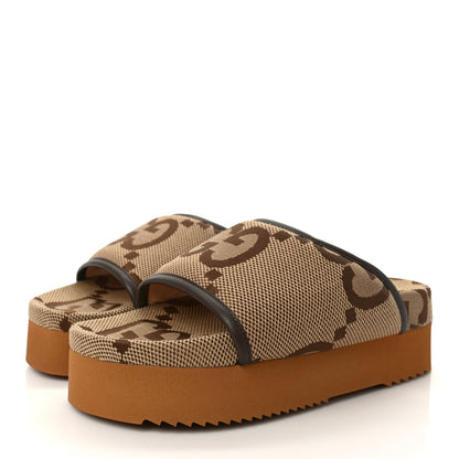 Gucci Monogram Jumbo GG Nappa Samoa Platform 40mm Slide Sandals 36 Camel Ebony New Acero 3 of 9