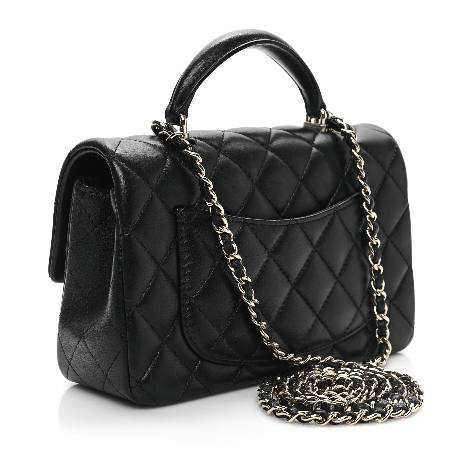 Chanel Lambskin Quilted Mini Top Handle Rectangular Flap Black 3 of 13