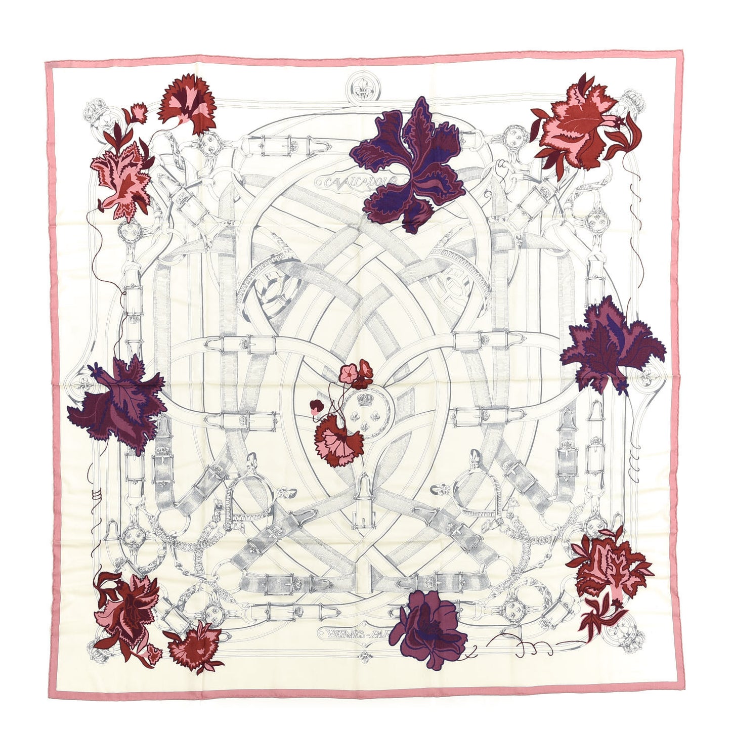 Cashmere Silk Cavalcadour Shawl 140 Blanc Violet Rose