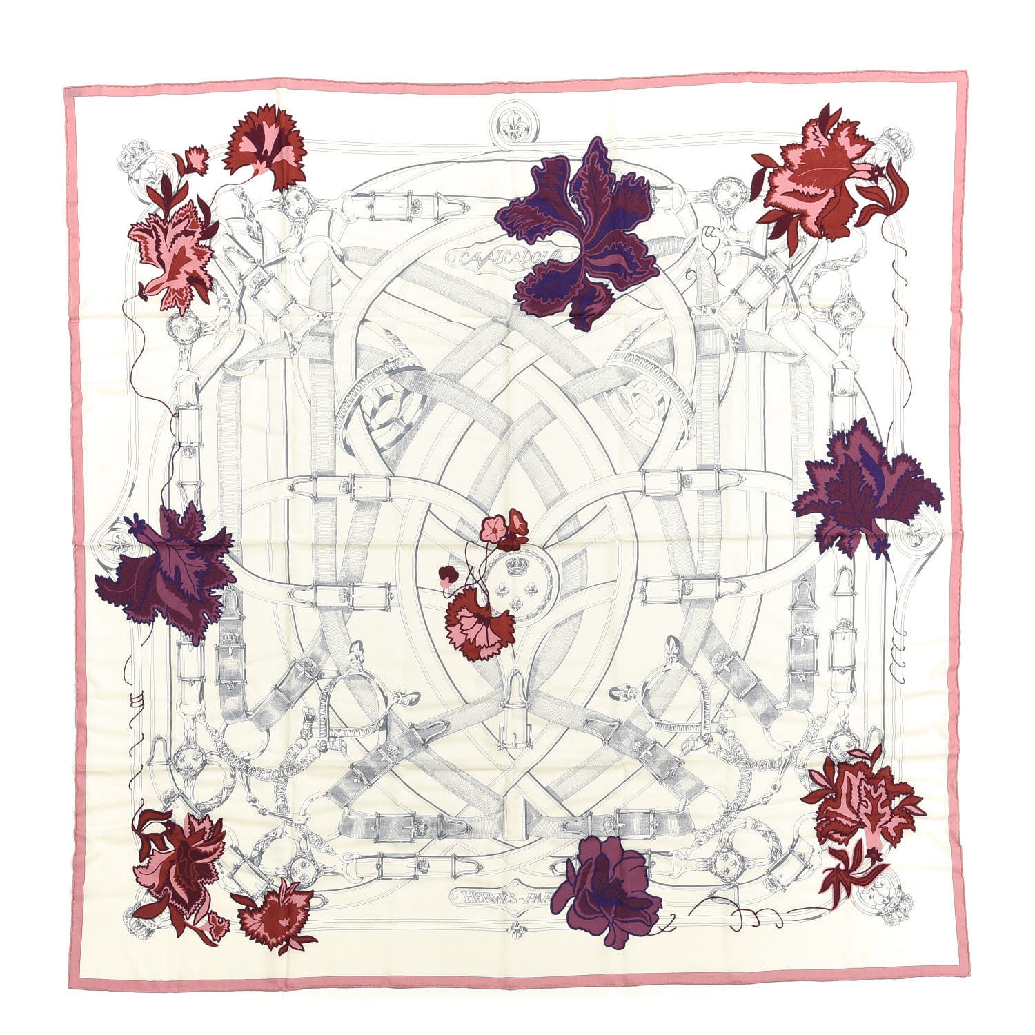 Hermes Cashmere Silk Cavalcadour Shawl 140 Blanc Violet Rose 1 of 4