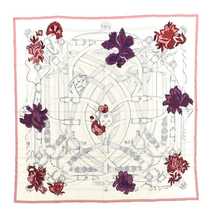 Hermes Cashmere Silk Cavalcadour Shawl 140 Blanc Violet Rose 1 of 4