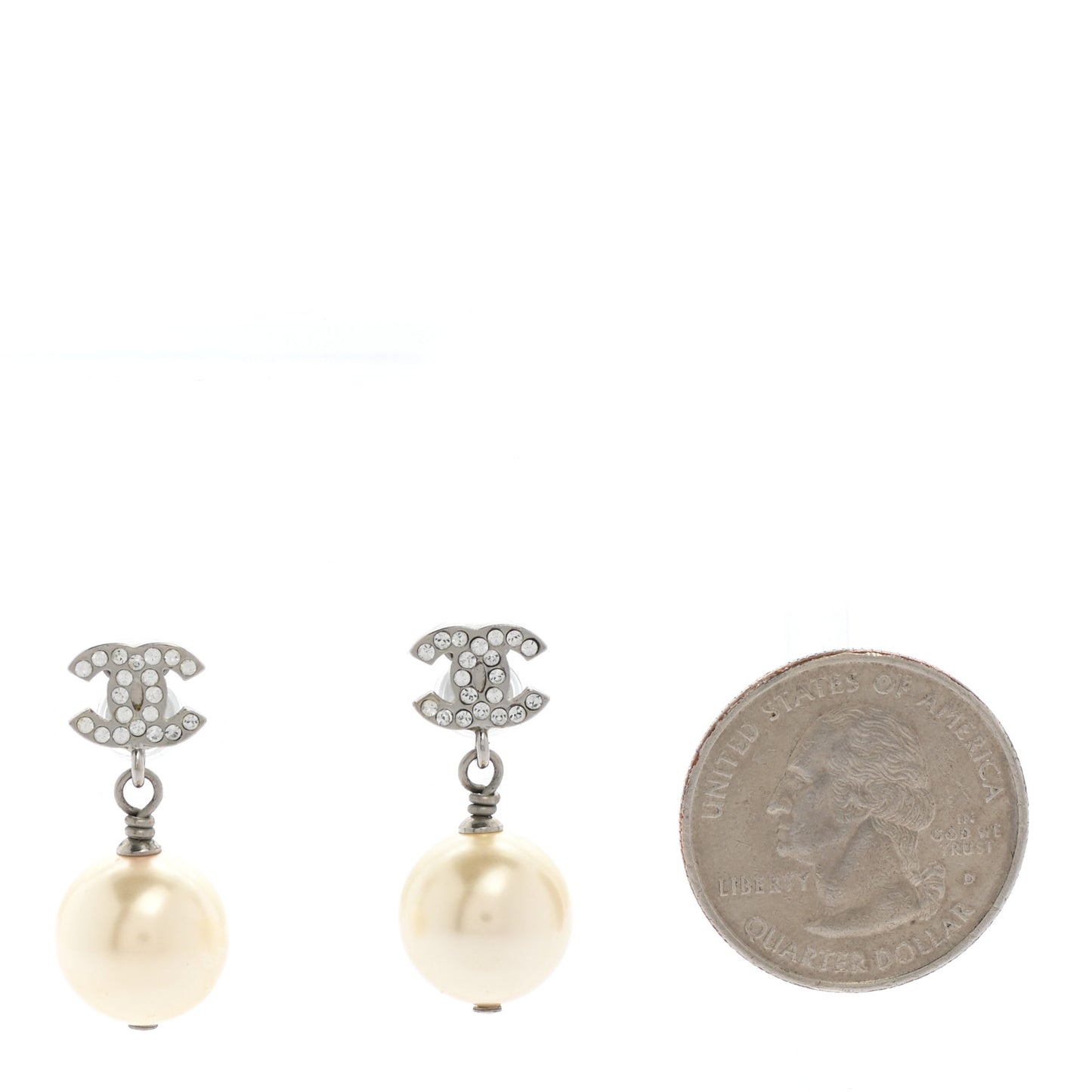 Crystal Pearl CC Drop Earrings Silver Pearly White