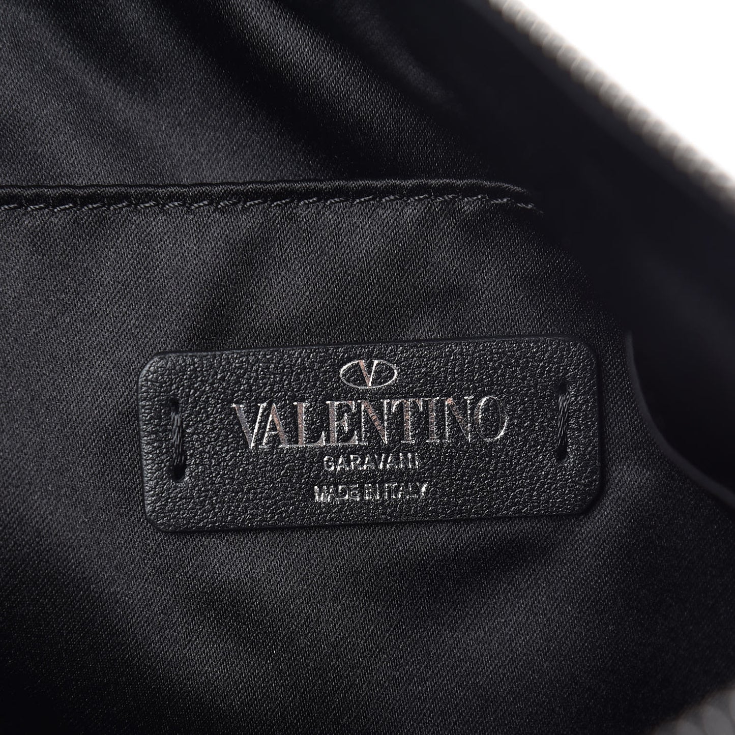Calfskin VLTN Large Zip Wristlet Pouch Black White