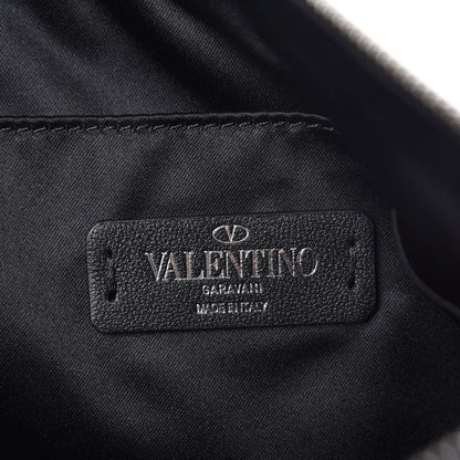 Valentino Garavani Calfskin VLTN Large Zip Wristlet Pouch Black White 6 of 6