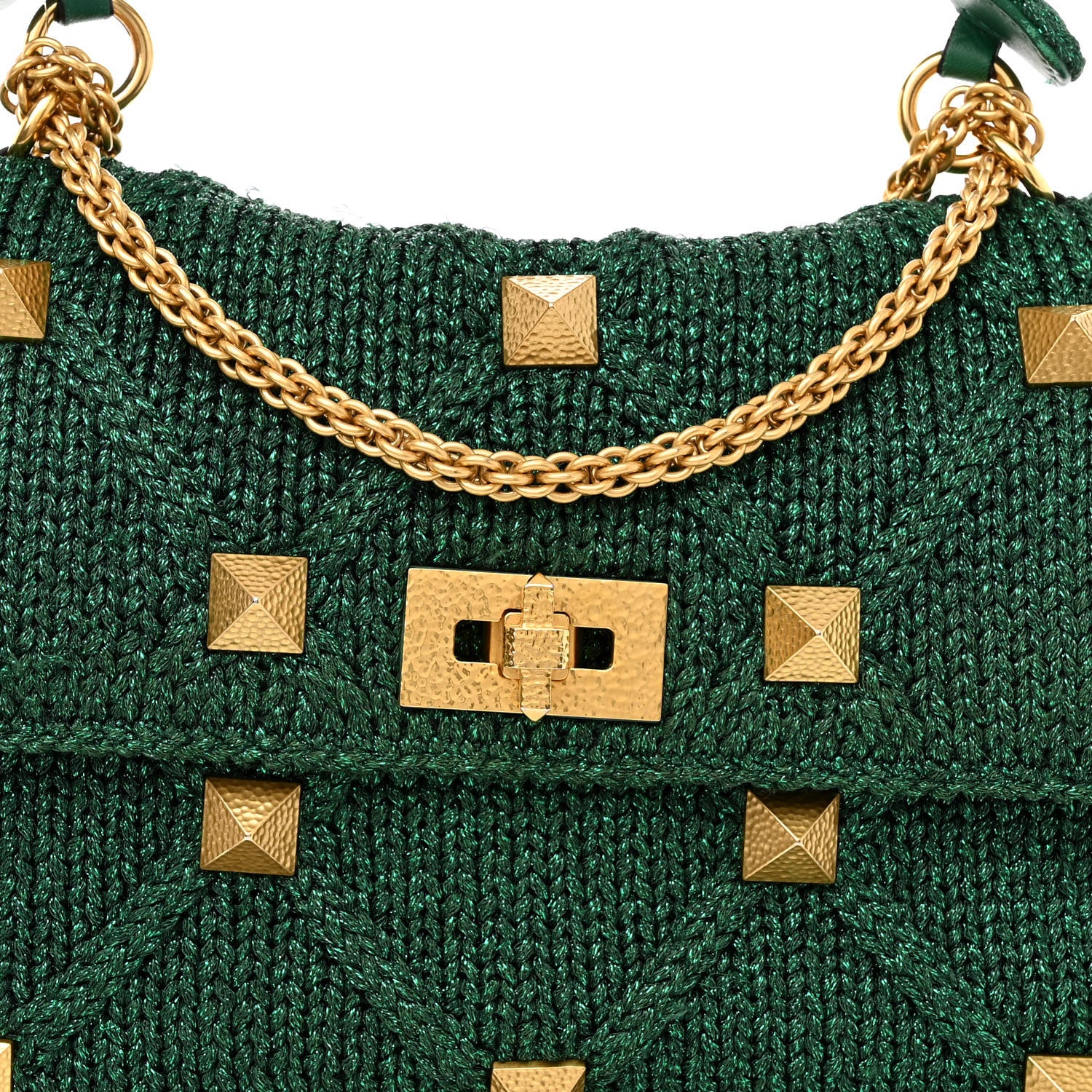 Valentino Garavani Metallic Woven Lurex Large Roman Stud Shoulder Bag Jungle 7 of 12