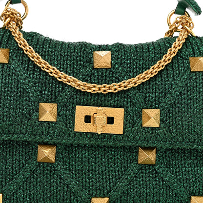 Valentino Garavani Metallic Woven Lurex Large Roman Stud Shoulder Bag Jungle 7 of 12