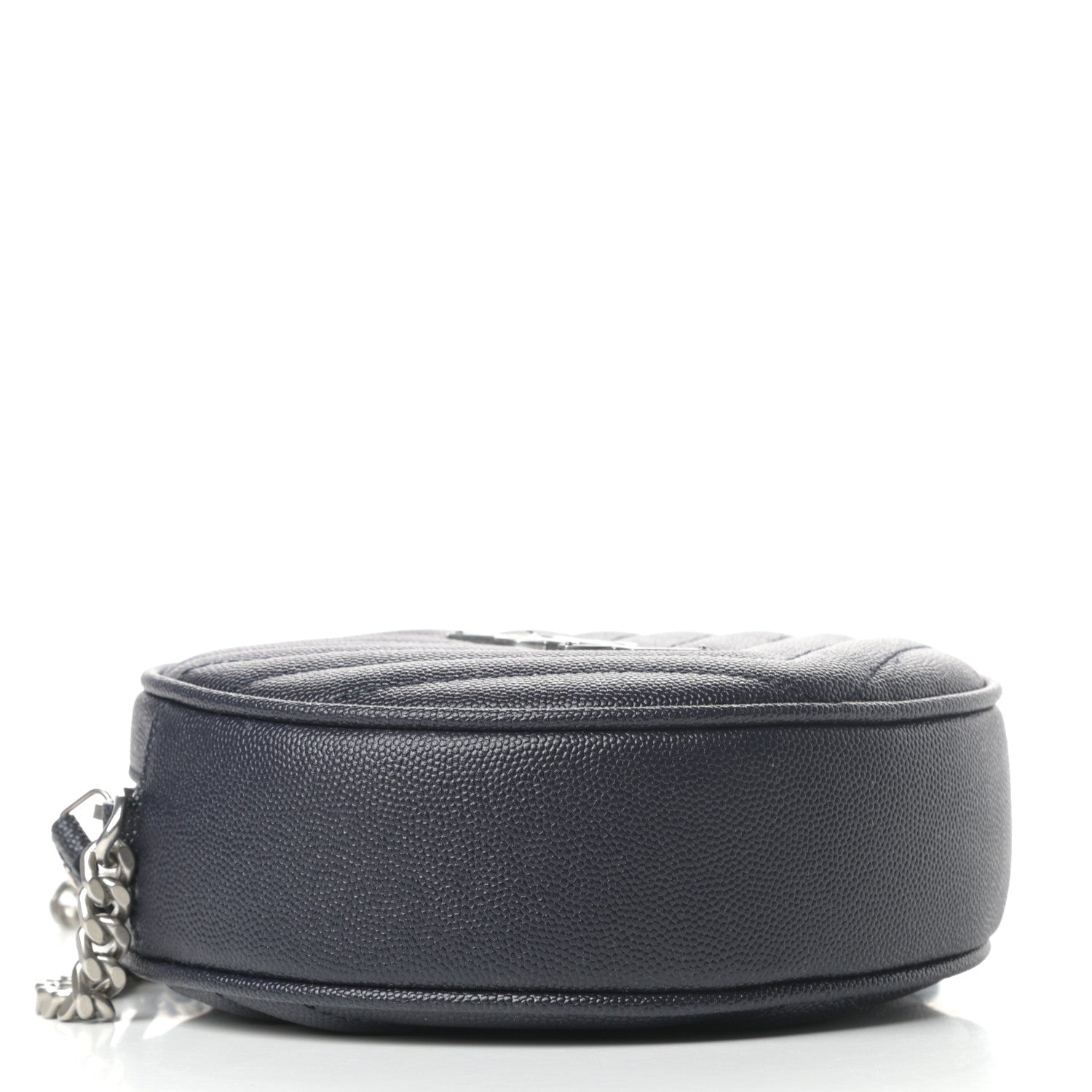 Saint Laurent Grain De Poudre Matelasse Chevron Quilted Round Vinyle Camera Bag Deep Marine 4 of 9