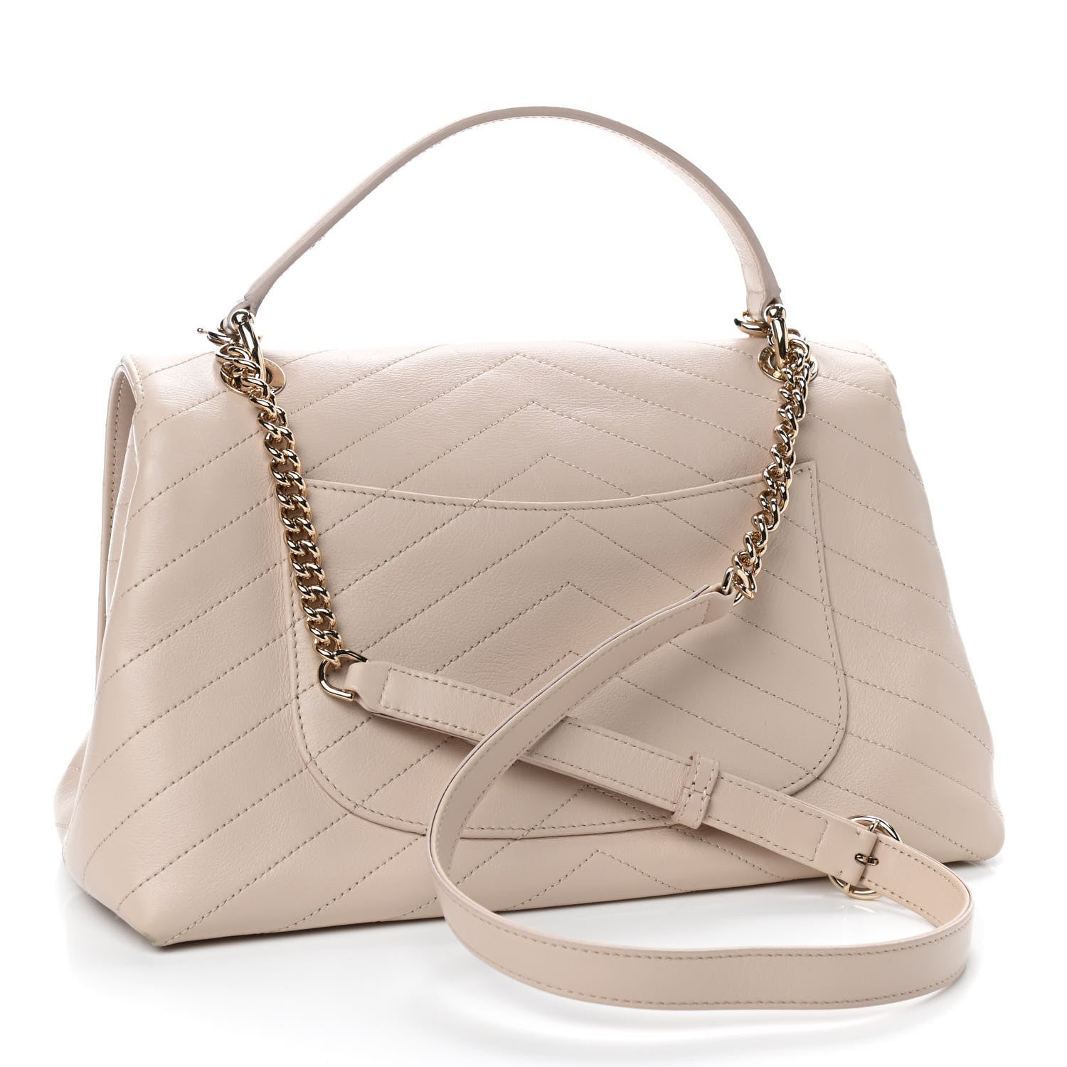Chanel Grained Calfskin Stitched Medium Chevron Chic Top Handle Flap Beige 3 of 11