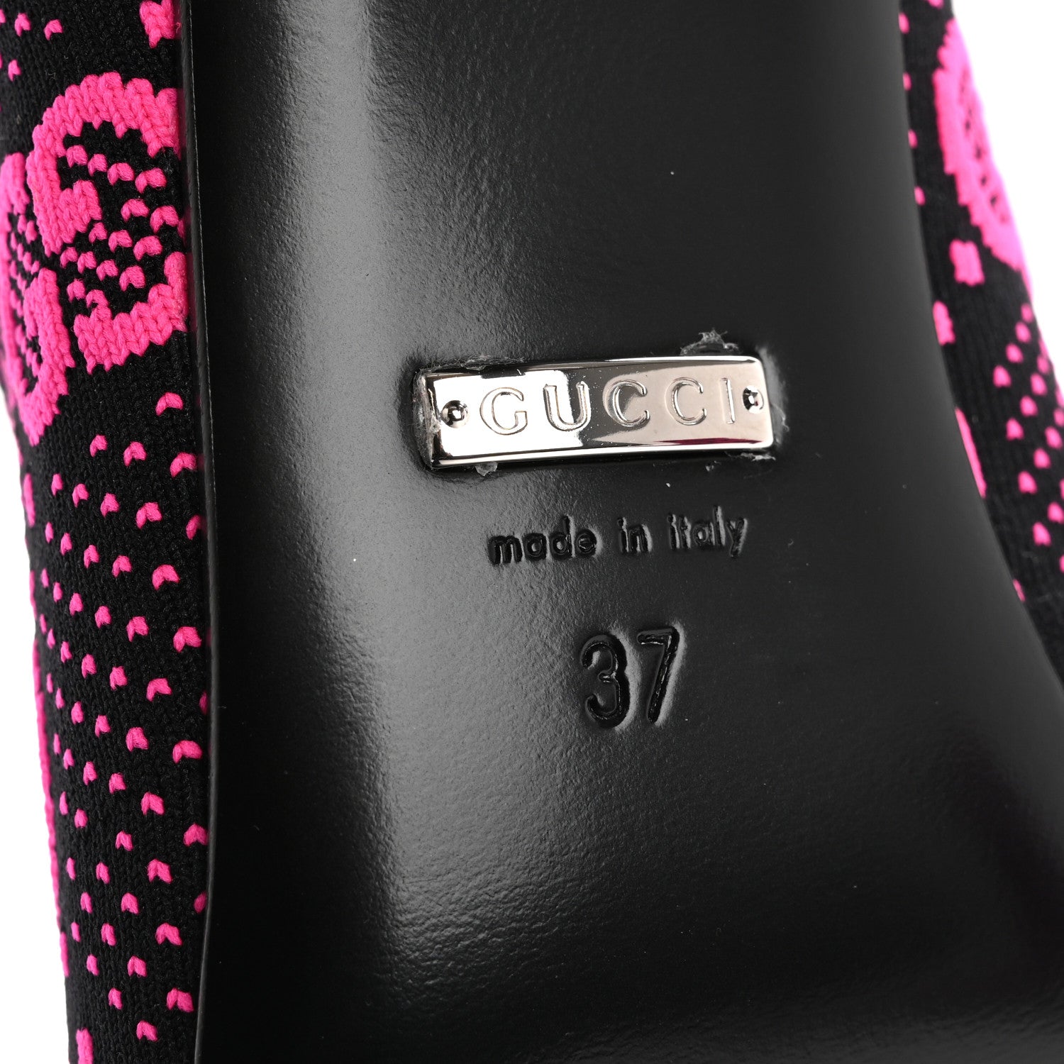 Gucci Technical Jersey Knit GG Monogram Square G 75mm Ankle Boots 37 Black Neon Fucsia 8 of 9