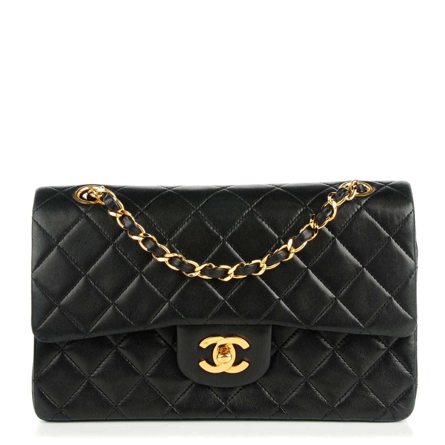 Lambskin Quilted Small Double Flap Black