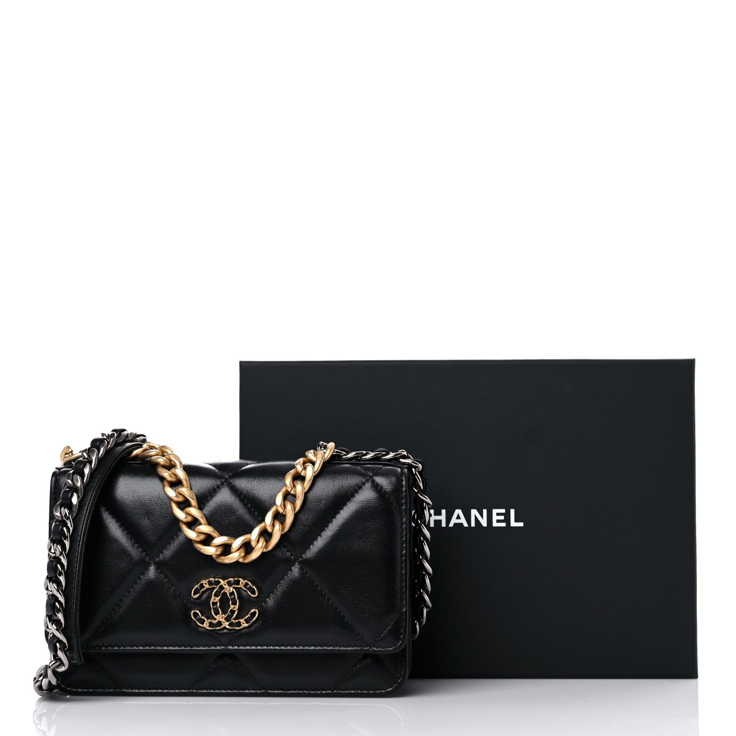 Lambskin Quilted Chanel 19 Wallet On Chain WOC Black