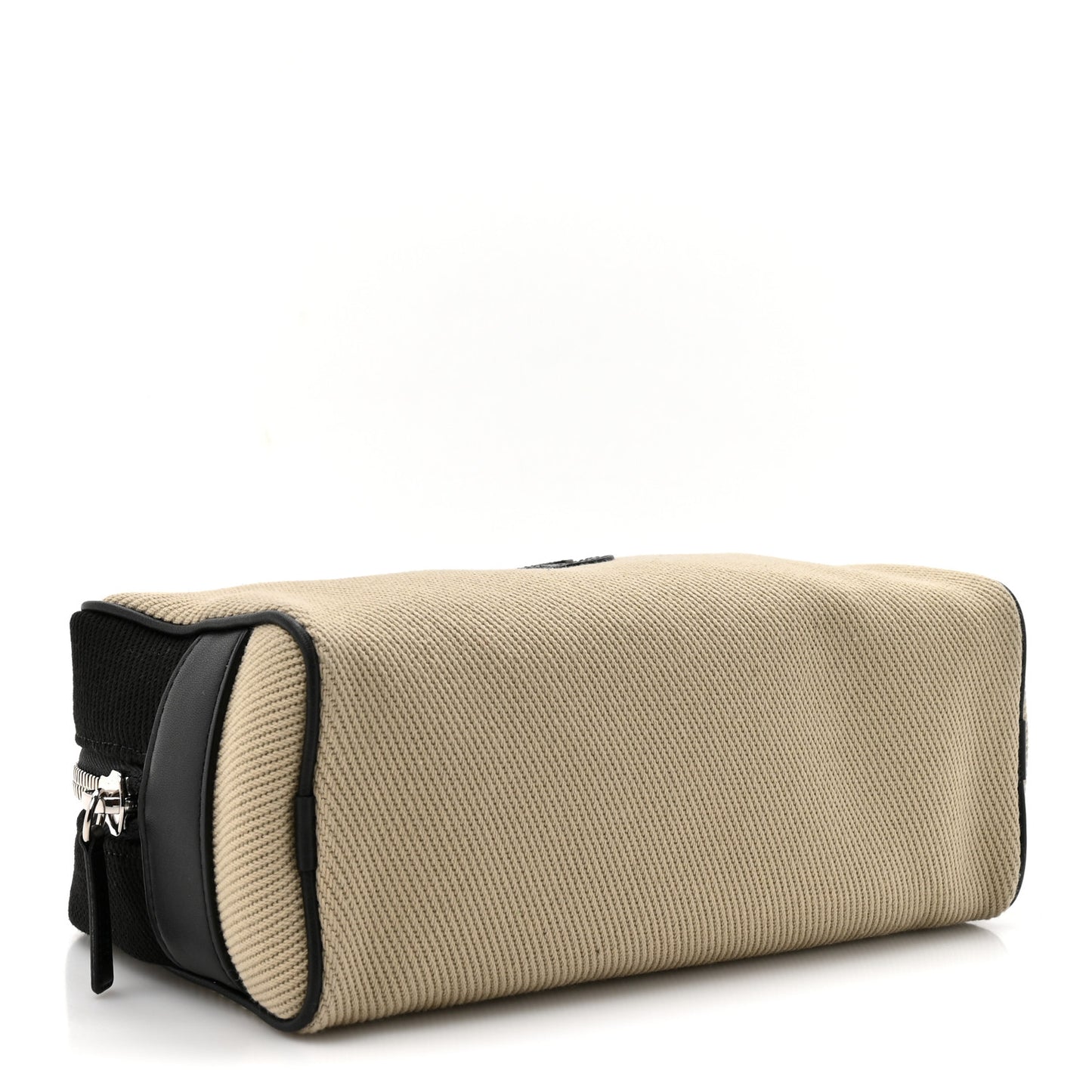 Canvas Calfskin Large Zippered Pouch Beige Black