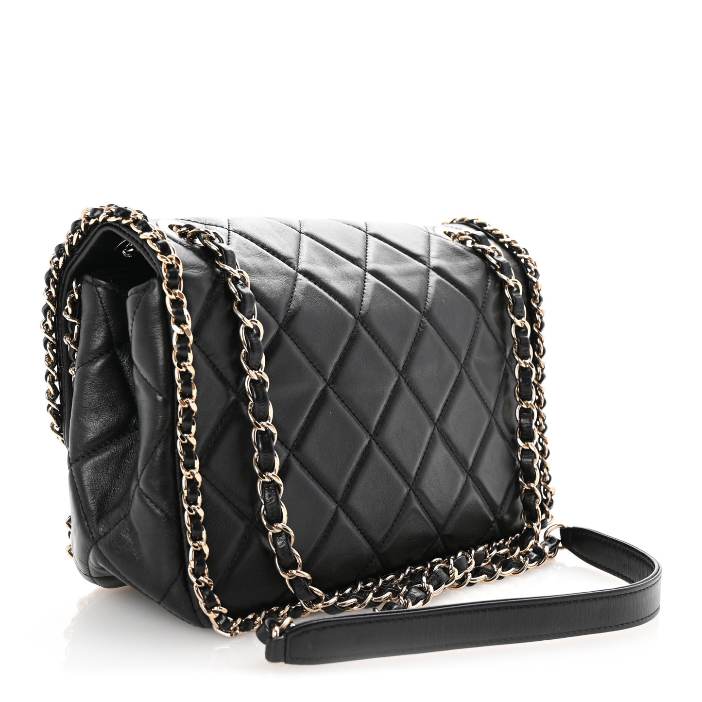 Crumpled Calfskin Medium Chain All Over Flap Black